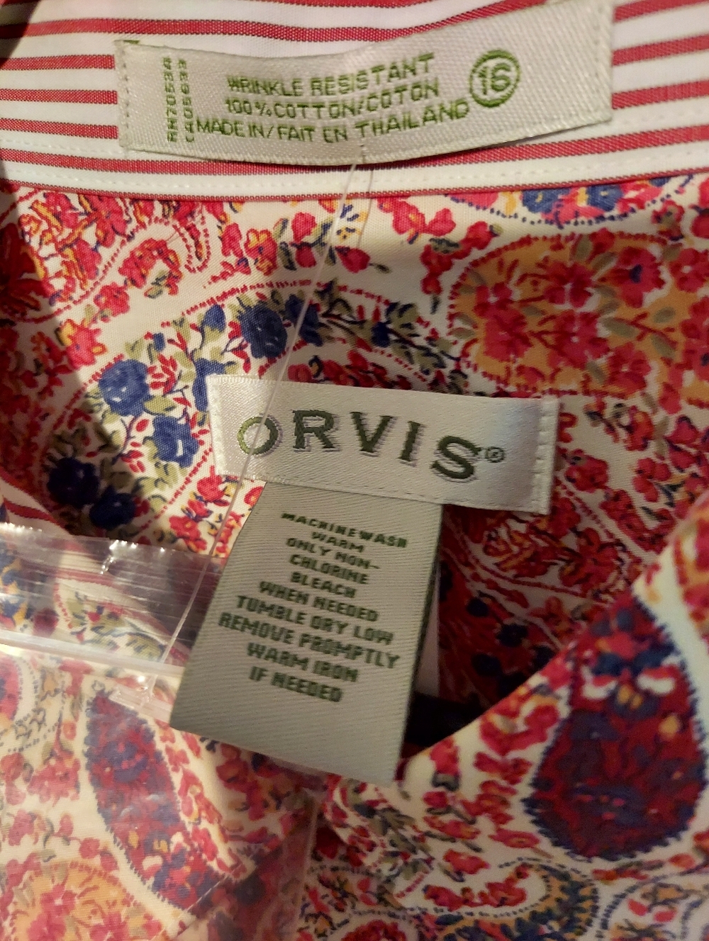 Orvis Paisley 100% Cotton Wrinkle Free Button Down Shirt 16 Garden Party Preppy - Picture 10 of 11